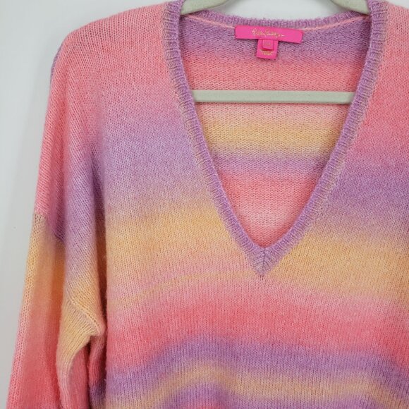 Lilly Pulitzer Pastel Pink & Yellow Ombre V-Neck Sweater - Picture 8 of 9